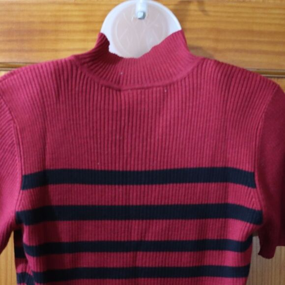 Preview Red & Black Stripe Knit Vintage Top w Shoulder Pads Wool Silk Medium - Picture 10 of 16